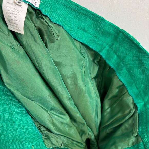 Karl Lagerfeld Vintage Emerald Green Linen Pleated High Waist Pants Size 38 - Picture 2 of 10